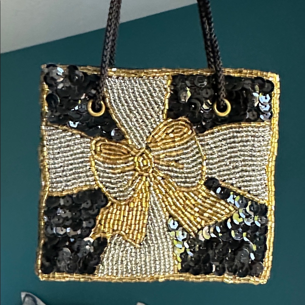 Beautiful & Cute Mini Black and Gold Beaded Handbag